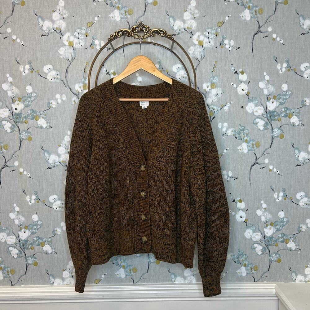 A New Day Brown and Black Chunky Knit Cardigan Sweater - Size Large